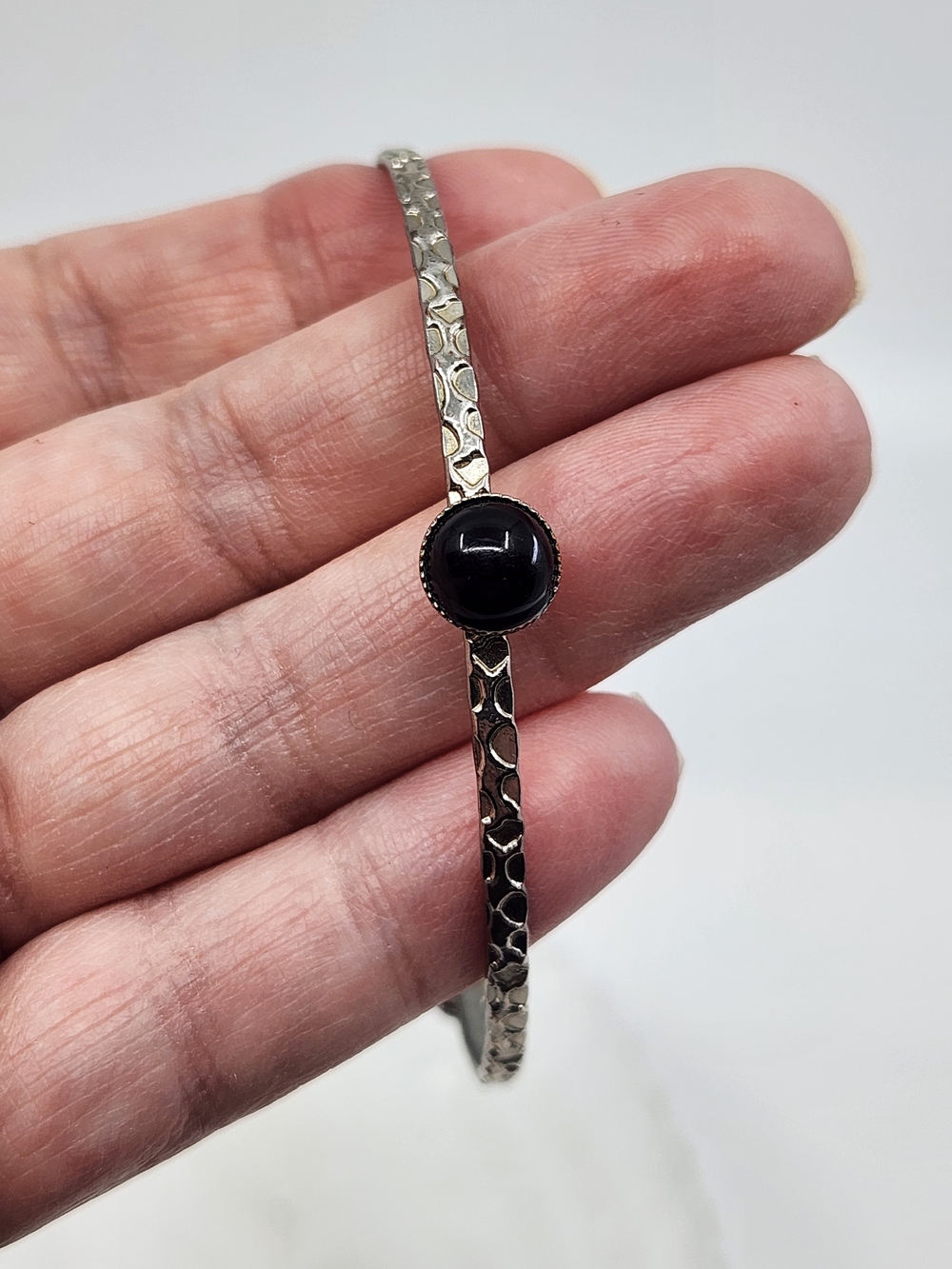 Textured Bangle with Black Stone Accent